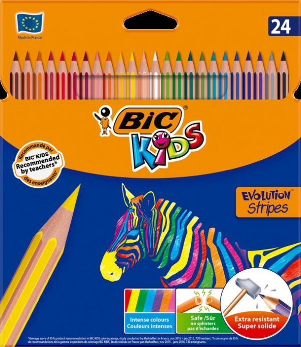 Bic Kids Evolution Stripes Kuru Boya 24 Renk - nettoptan