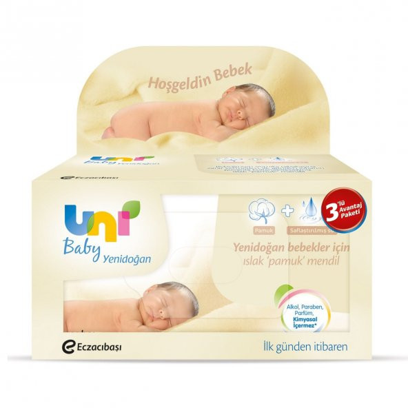 Uni Baby Yenidoğan Islak Mendil 3 lü Avantaj Paketi 40 x 3 Adet