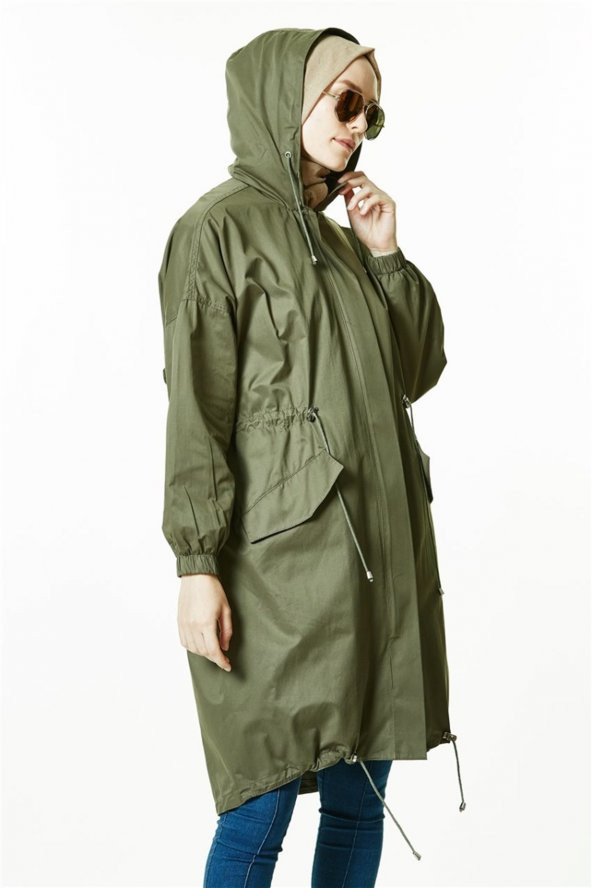 Vivezza KAPŞONLU BAĞCIKLI TRENÇ TUNİK 6795-06 HAKİ - 2