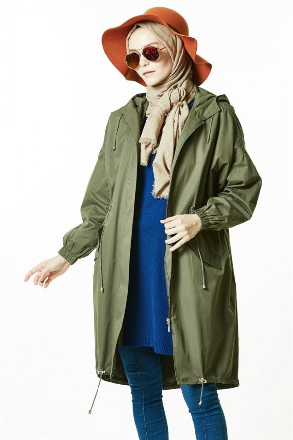 Vivezza KAPŞONLU BAĞCIKLI TRENÇ TUNİK 6795-06 HAKİ - 4