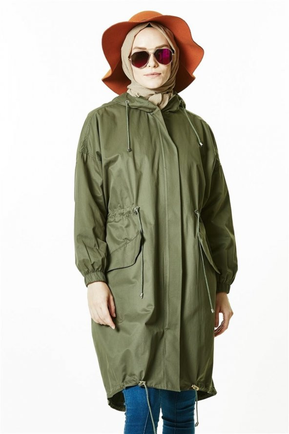 Vivezza KAPŞONLU BAĞCIKLI TRENÇ TUNİK 6795-06 HAKİ - 6