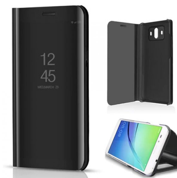 For Samsung Galaxy J7 Pro Kılıf Mirror Standlı Clear View Flip Ka