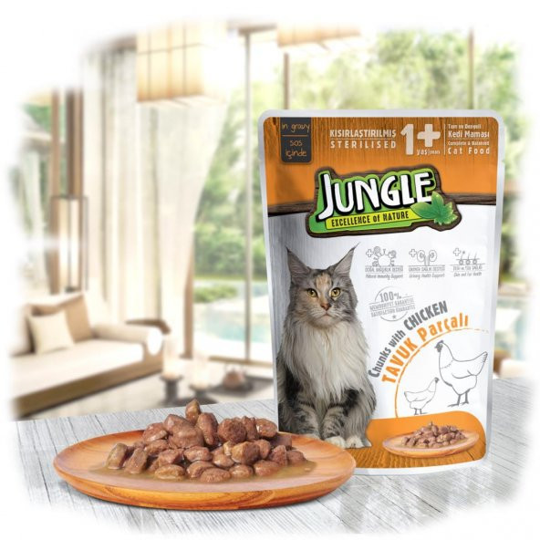 Jungle Kısır Kedi Tavuklu 24 Adet 100 g Pouch