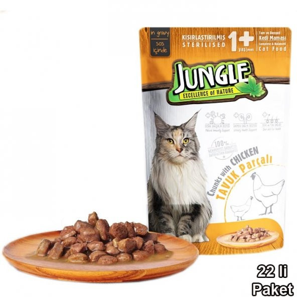 Jungle Kısır Kedi Tavuklu 24 Adet 100 g Pouch - 3