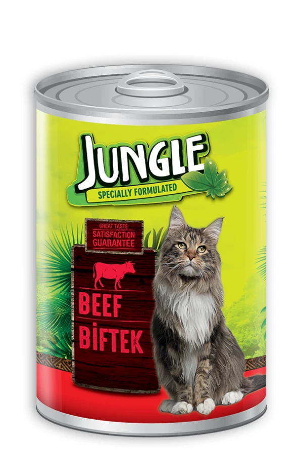 Jungle Kedi 415 gr Biftekli Konserve 24 Adet