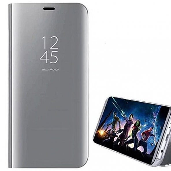 For Samsung Galaxy J7 Prime Kılıf Mirror Standlı Clear View Flip