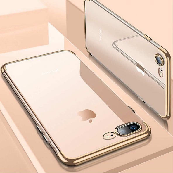 iPhone 8 Plus Kılıf Dört Köşeli Lazer Silikon Altın