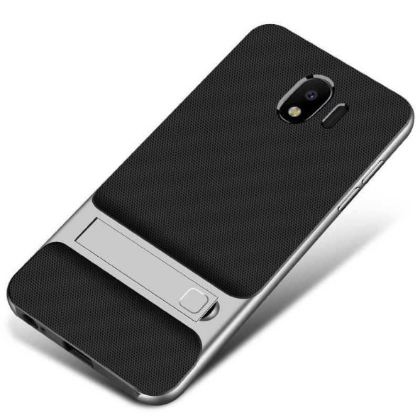 For Samsung Galaxy J8 Kılıf Standlı Koruma Hard Case Gümüş