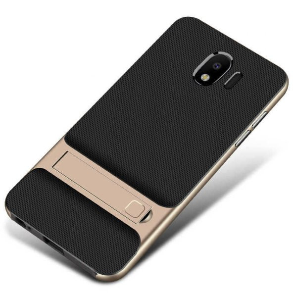 For Samsung Galaxy J8 Kılıf Standlı Koruma Hard Case Altın