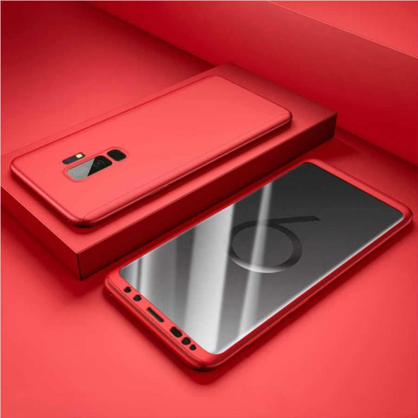 Samsung Galaxy S9 Plus Kılıf 3 Parça 360 Soft Hard Koruma Kırmızı