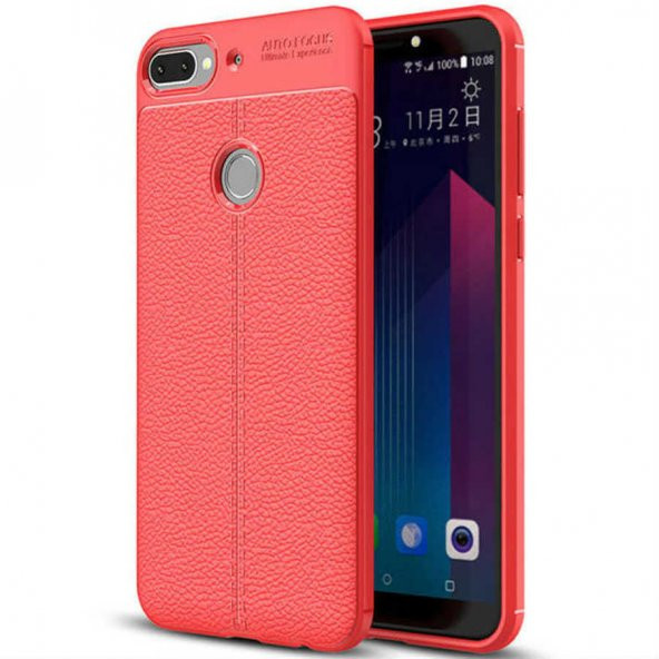 HTC Desire 12 Plus Kılıf Deri Görünümlü Silikon Kılıf Kırmızı