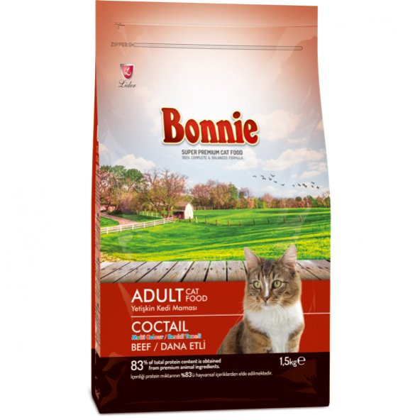 Bonnie Kokteyl Biftekli Kedi Maması 1,5Kg