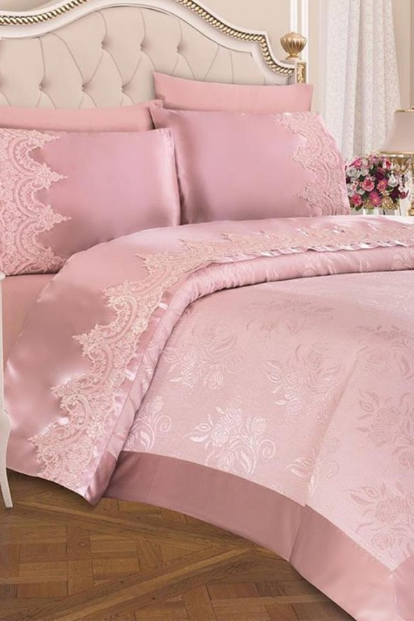 Çeyizdiyarı Fransız Güpürlü Çeyizlik Pike Takımı Lisa Pudra - Resim 2