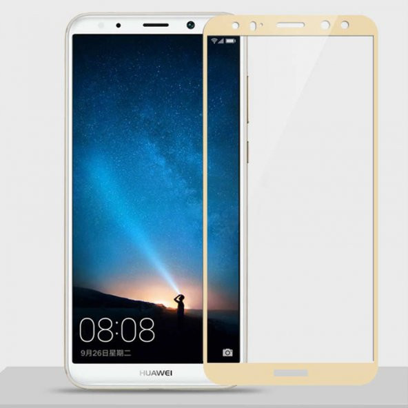 Huawei Mate 10 Lite Tam Kapatan Kavisli Cam Altın