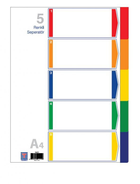 TEMAT SEPERATOR PLASTIK A4 1-5 RENK (11071)