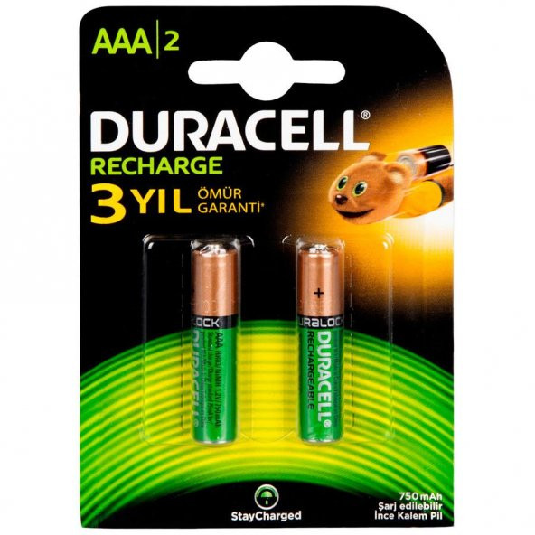 DURACELL SARJLI INCE KALEM PIL  (AAA) 750 mAh 2 LI - 2