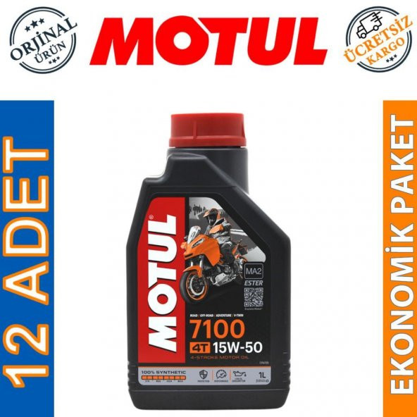 Motul 7100 4T 15W-50 1 Lt 4 Zamanlı Motosiklet Motor Yağı (12 Adet)