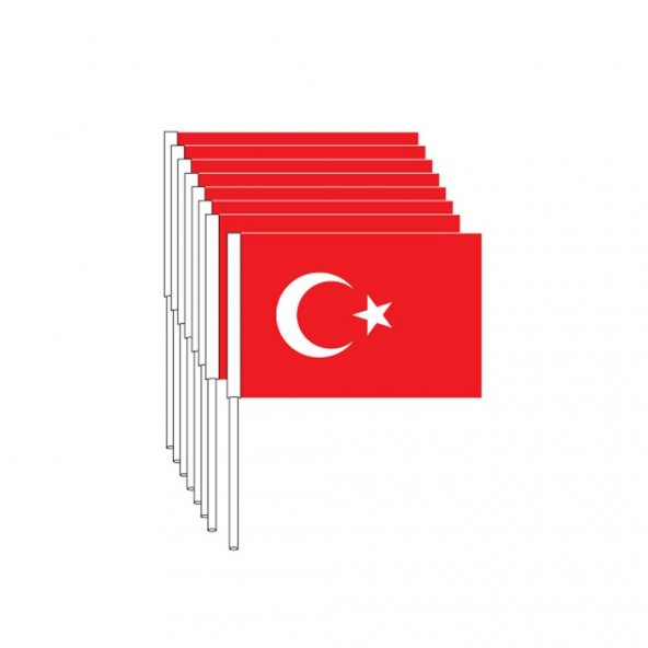 Kağıt Saplı Bayrak Küçük Boy 12x22.5 cm Türk Bayrağı 100 Adet