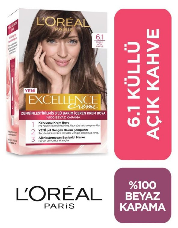 Loréal Paris Excellence Creme Saç Boyası 6.1 Küllü Açık Kahve