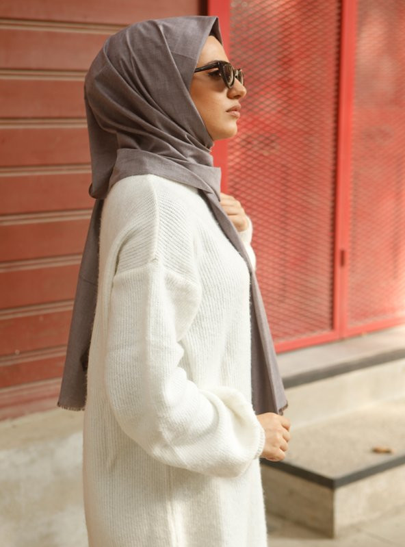 Kot Görünümlü Pamuk Şal - Kahverengi - 2