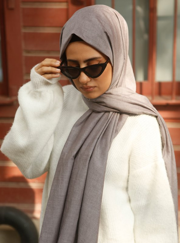 Kot Görünümlü Pamuk Şal - Kahverengi - 4