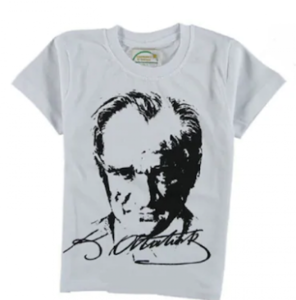 Atatürk Baskılı Tişört (Kız/Erkek) Siyah Beyaz
