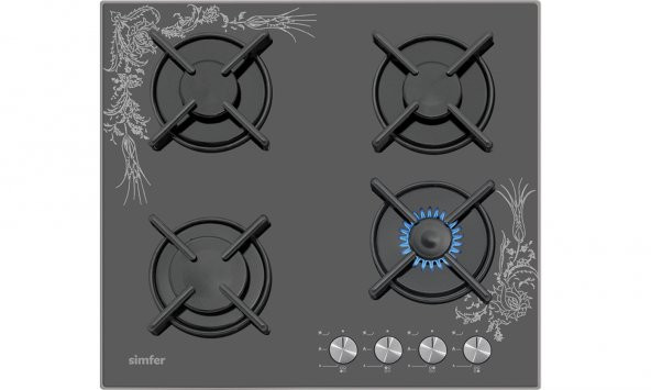 SİMFER 3037 SET ÜSTÜ TEZHİP DESENLİ SİYAH CAM OCAK 4 GÖZÜ GAZLI