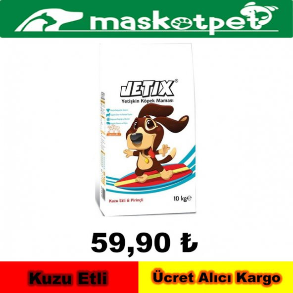 Jetix Kuzu Etli Ve Pirinçli Yetişkin Köpek Maması 10 Kg