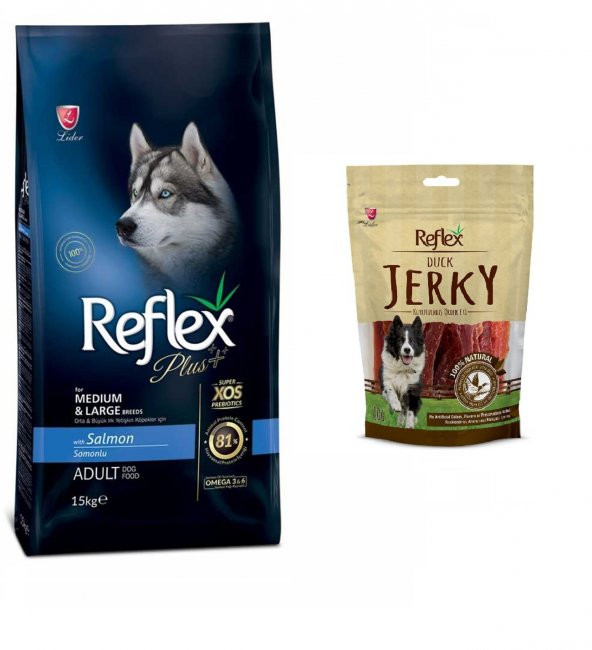 Reflex Plus Somonlu Büyük ve Orta Irk Köpek Maması 15 Kg + Reflex Jerky Ödül HEDİYELİ