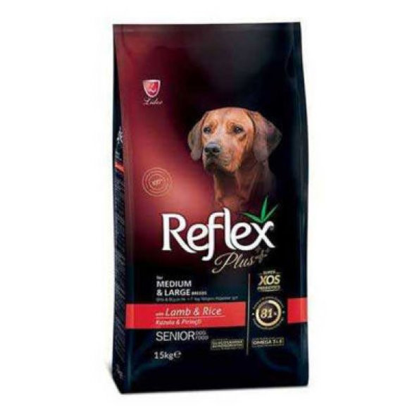 Reflex Plus Orta Ve Büyük Irk 7 Yaş İçin Kuzulu Etli Yaşlı Köpek maması 15 Kg