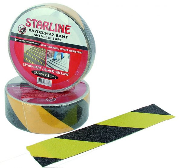 Starline Sarı-Siyah Kaydırmaz Bant 25 Mm X 15 Mt