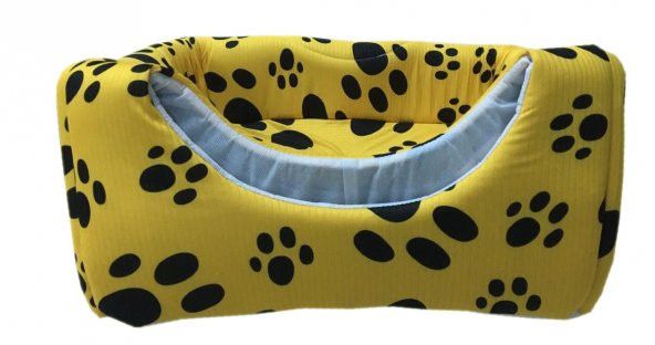 3 Fonksiyonlu Pati Desenli Büyük Kedi & Köpek Yatağı (SARI RENK) - 4