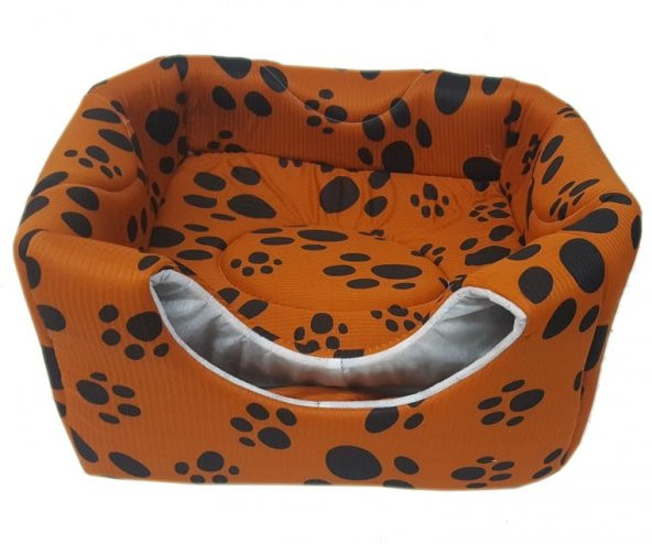3 Fonksiyonlu Pati Desenli Büyük Kedi & Köpek Yatağı (TURUNCU RENK) - 2