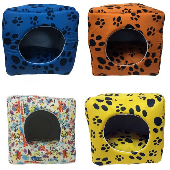 3 Fonksiyonlu Pati Desenli Büyük Kedi & Köpek Yatağı (TURUNCU RENK) - 3