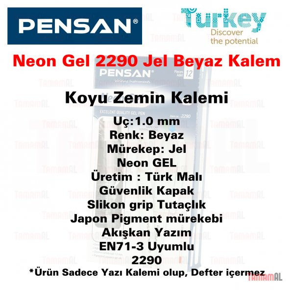 PENSAN (SİYAH DEFTER) KOYU ZEMİN YAZI KALEMİ Neon BEYAZ TÜKENMEZ - 2