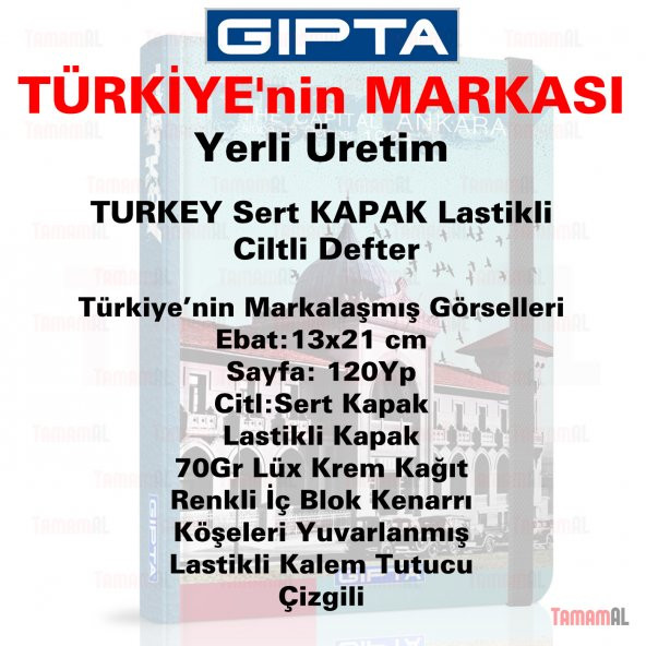 GIPTA TURKEY GÖRSELLİ LASTİKLİ CİLTLİ DEFTER ÇİZGİLİ 120YP 2718 - 3