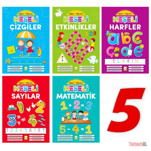 ÖĞRETİCİ NEŞELİ KİTAPLAR ÇİZGİLER HARFLER SAYILAR ETKİNLİKLER MAT