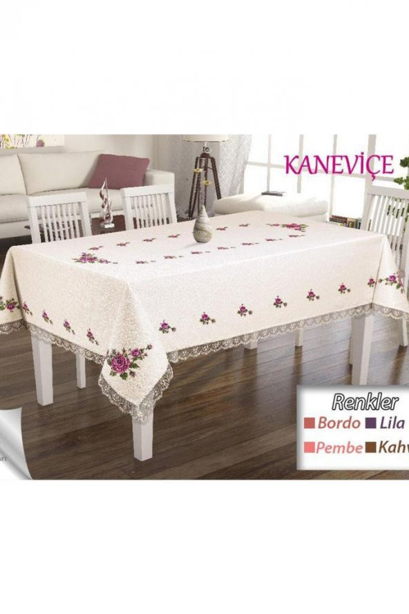 Kanaviçe Baskılı Güpürlü Masa Örtüsü Takımı 26 Parça Bordo - Resim 4