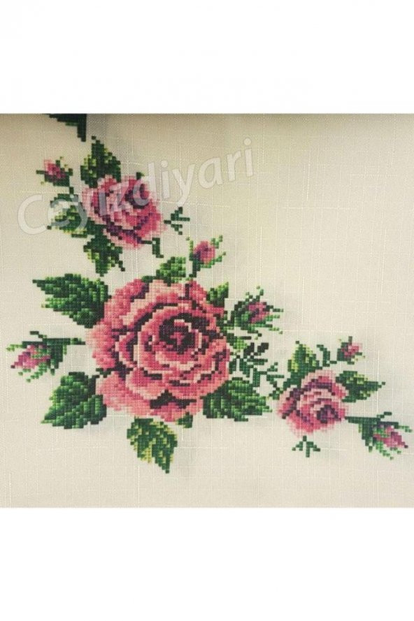 Kanaviçe Baskılı Güpürlü Masa Örtüsü Takımı 26 Parça Bordo - Resim 5