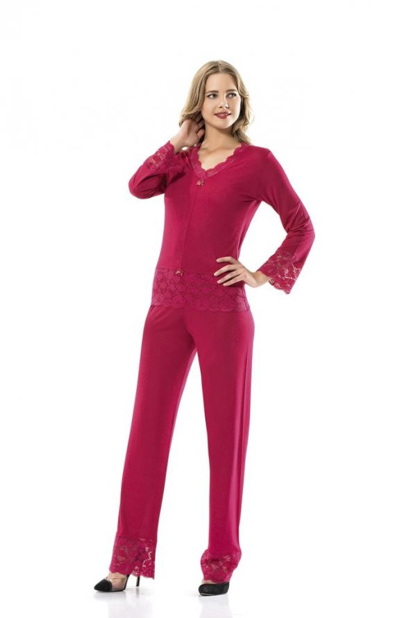 Lingabooms 9912 Kadın PijamaPamuklu Üst Pantolon 2li Tk