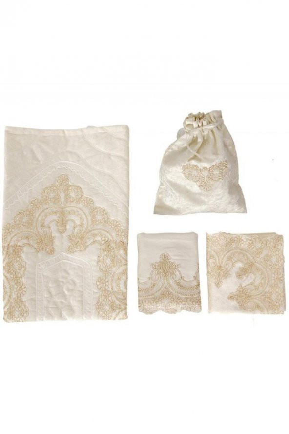 Fransız Güpürlü Osmanlı Kadife Bohça Seti Gold - 3