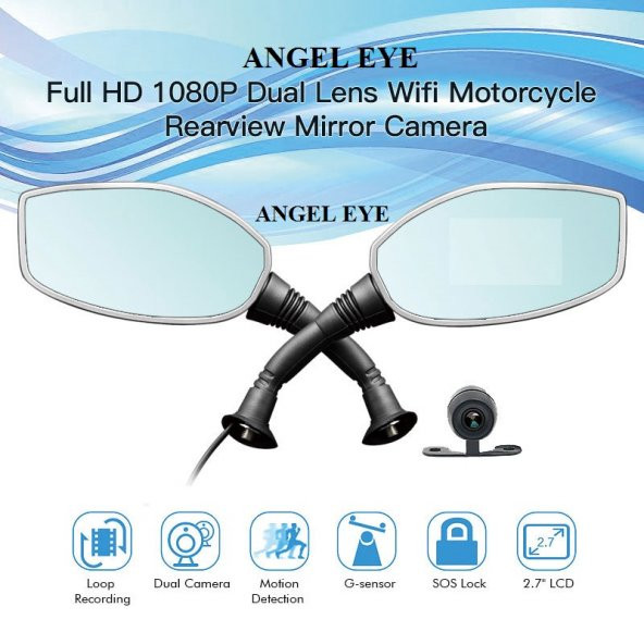 AngelEye Motosiklet  için Çift Kameralı Araç Kamerası Yan Ayna Şe