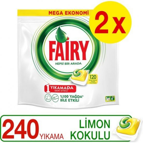 Fairy Tablet Hepsi Bir Arada 120li x 2 (Limon)