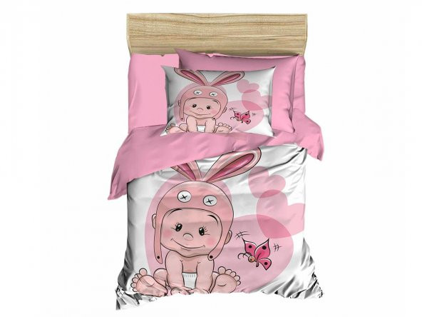 Dijital Baskılı 3d Bebek Nevresim Takımı Rabbit Baby Pembe