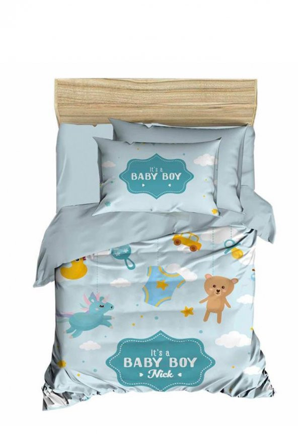 Dijital Baskılı 3d Bebek Nevresim Takımı Baby Boy Buz Mavisi - 2