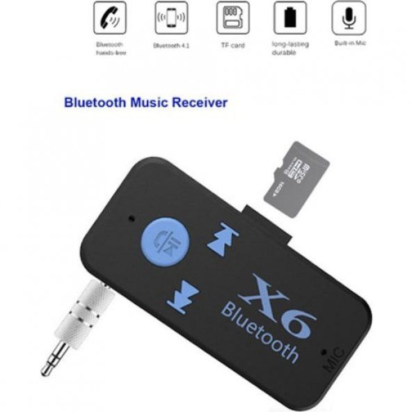 Case 4U Bluetooth Müzik Alıcısı 3.5 mm Aux Adaptör Araç Kiti 3in1 - Cyber AN-6999 X6 - 6