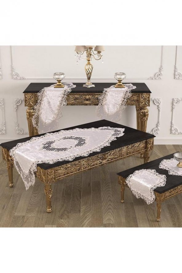 Pırlanta Salon Takımı 5 Parça Krem - 3
