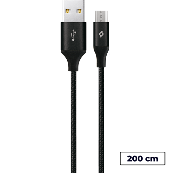 ttec AlumiCable  Örgülü XL Micro USB Şarj Kablosu 200cm 2m Siyah