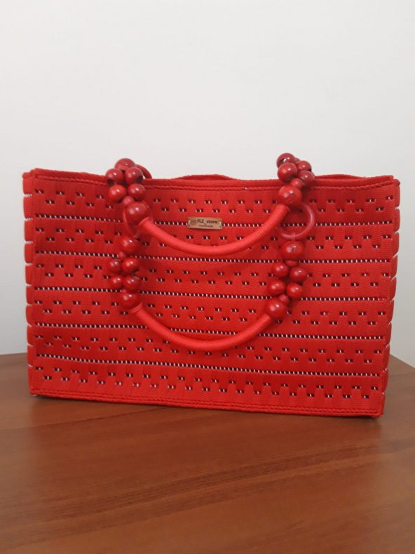 No 1 Kanvas üzeri el işleme bayan çanta ( Kırmızı )