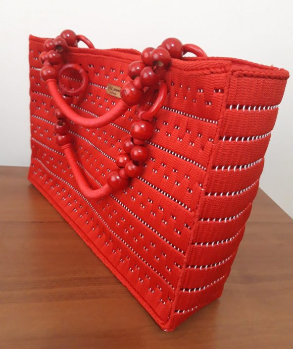 No 1 Kanvas üzeri el işleme bayan çanta ( Kırmızı ) - 2